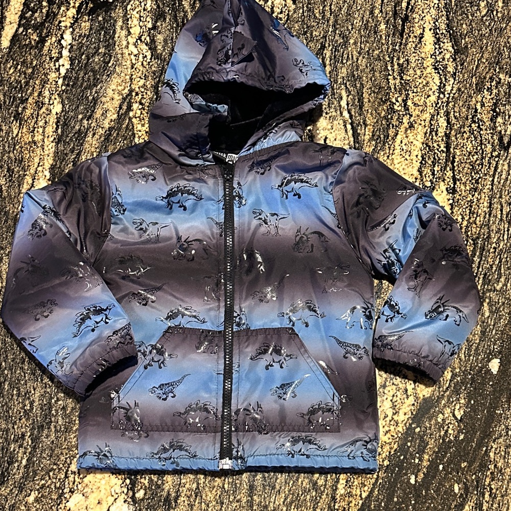 Kids' Dino Print Puffer Jacket - Blue
